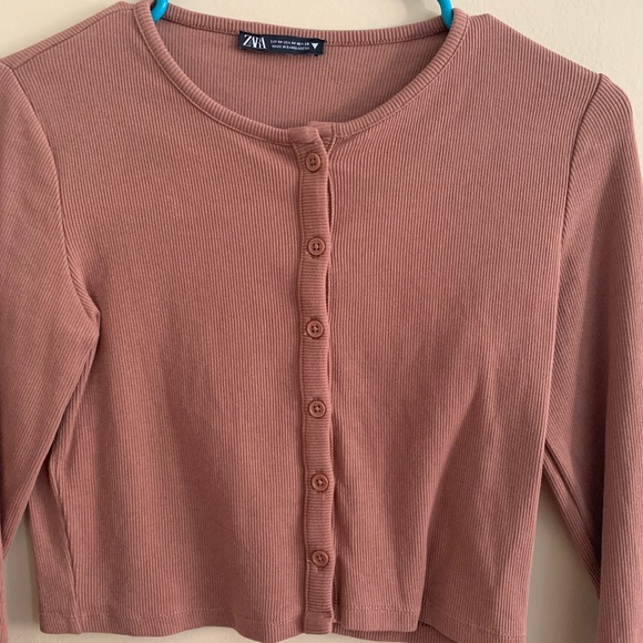 Zara Cropped Long Sleeve Cardigan Top - Picture 1 of 4